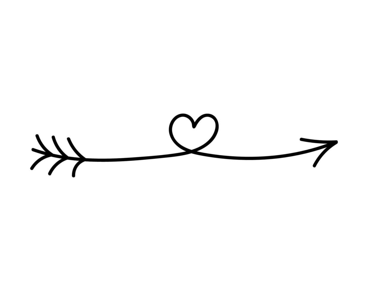 Cute doodle arrow with heart isolated on white background. hand-drawn illustration. Perfect for Valentine's Day designs, cards, invitations, decorations. vector