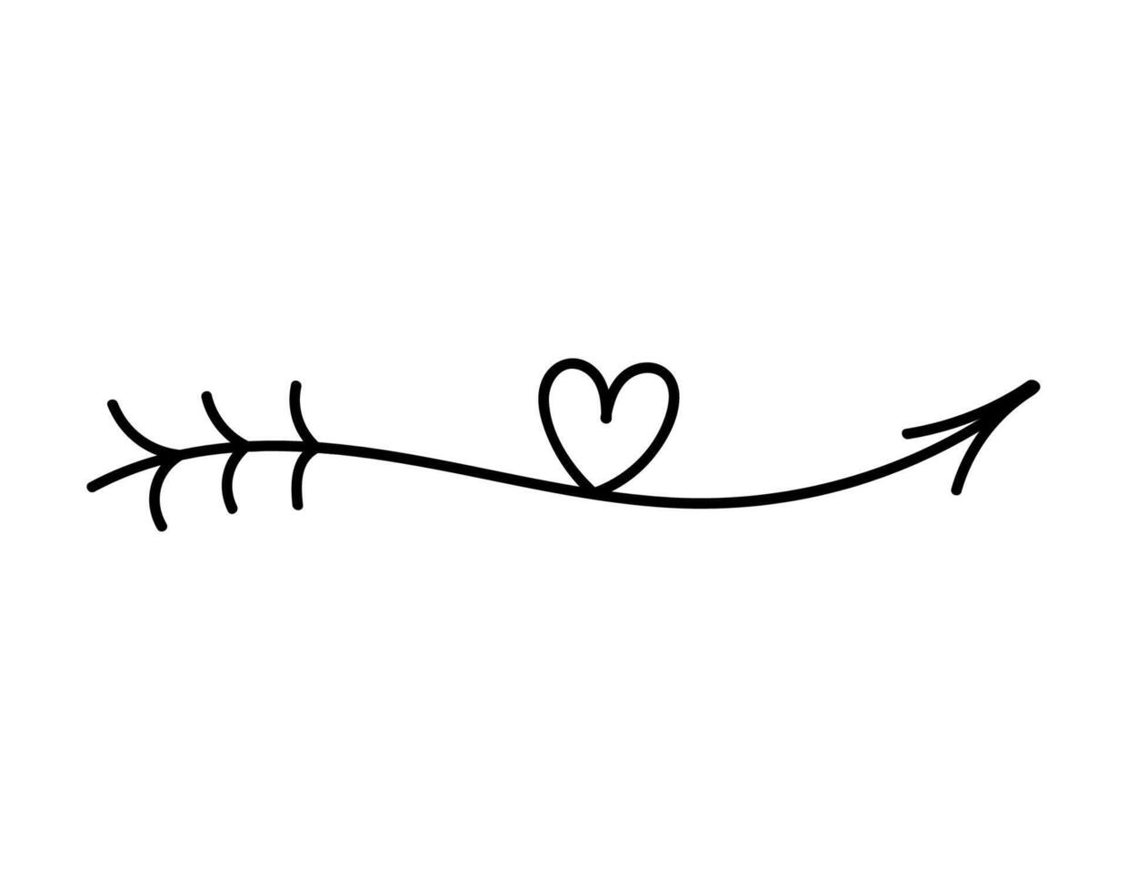Cute doodle arrow with heart isolated on white background. hand-drawn illustration. Perfect for Valentines Day designs, cards, invitations, decorations. vector