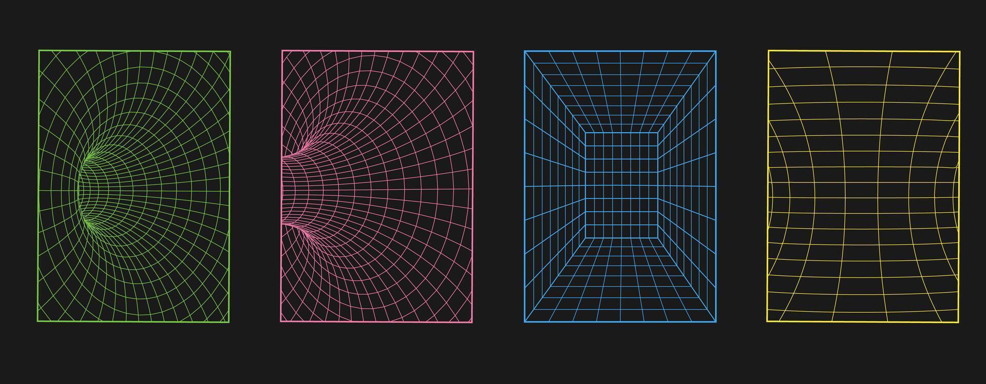 Cyberpunk Psychedelic. 3D Abstract Posters. vector