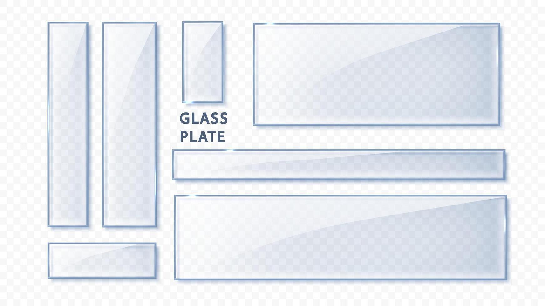 Glass transparent banners set isolated. Realistic glass plate with reflections, glares and light vector