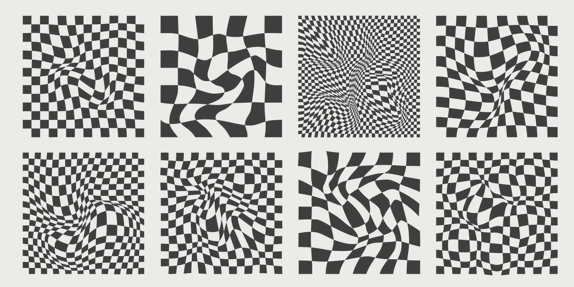 Distorted Grid Tile Patterns. Retro Aesthetic Backgrounds. vector