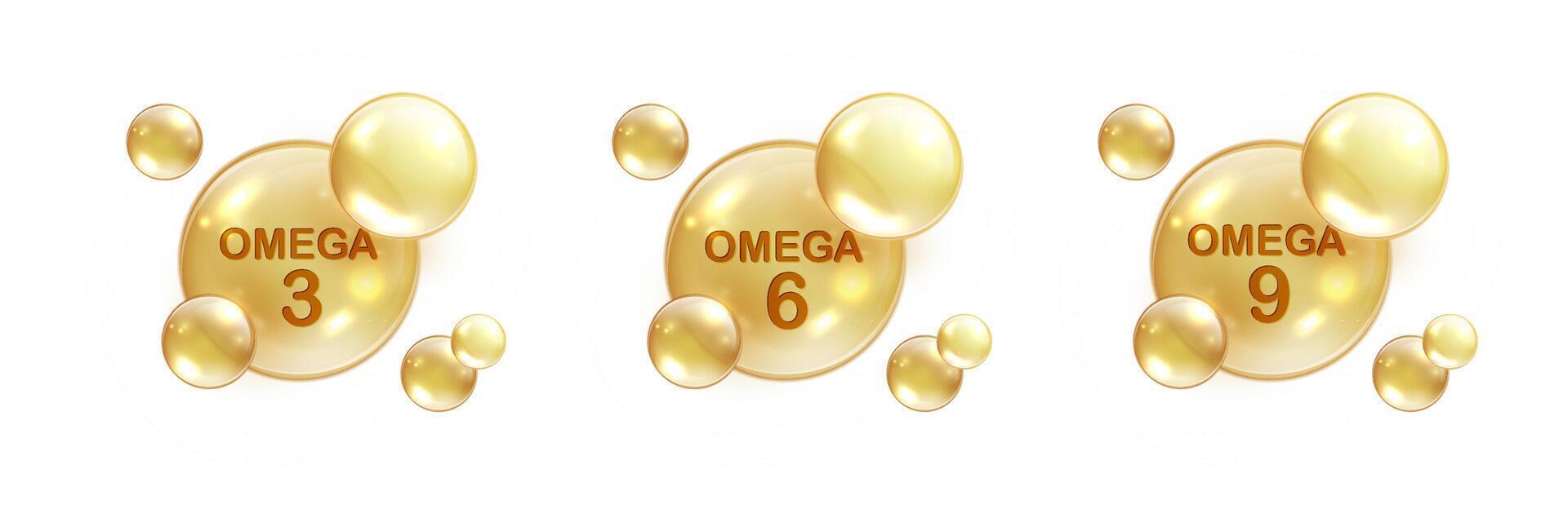 Omega acids golden drops . Pill capsule isolated on background vector