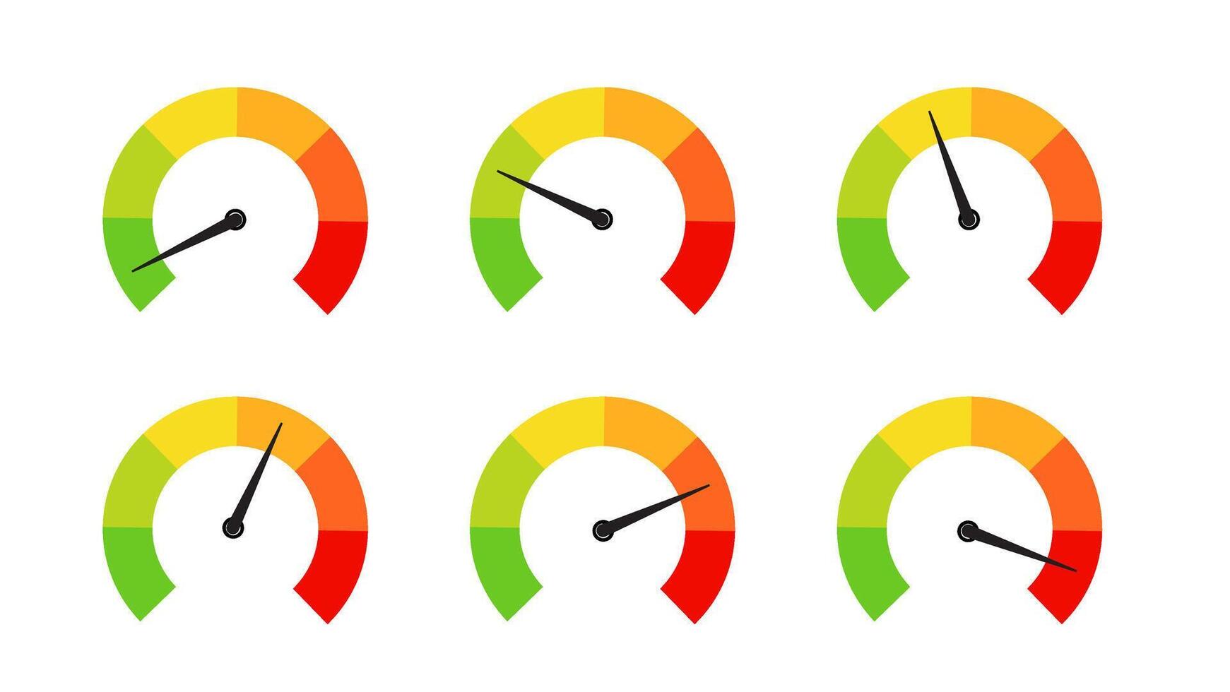 Set of Colorful Speedometers. Flat Collection on White Background. vector