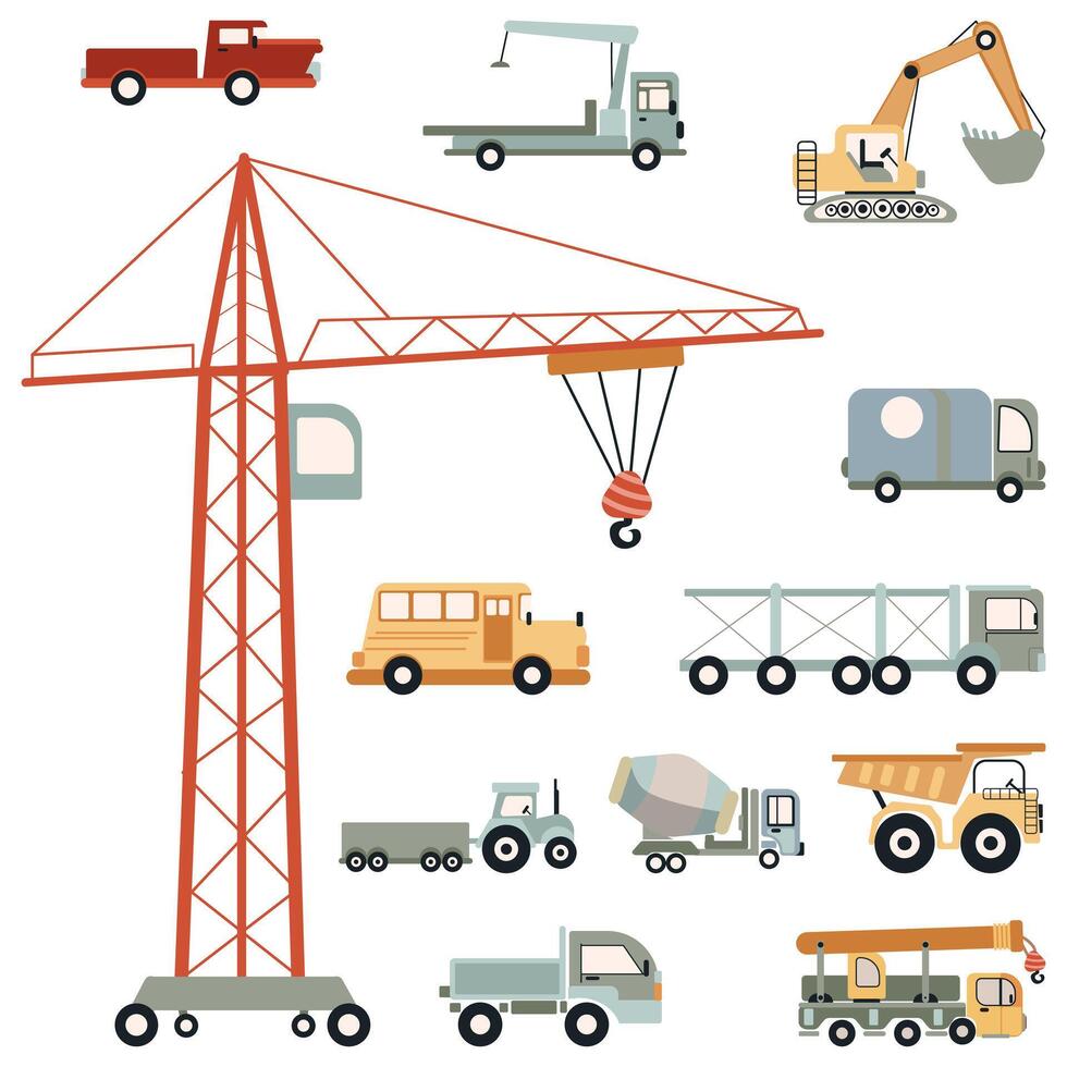 Construction and Utility Vehicles Illustration vector