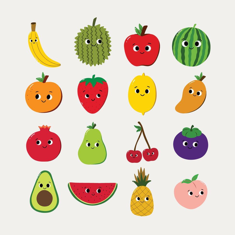 Cute Fruits with Faces vector