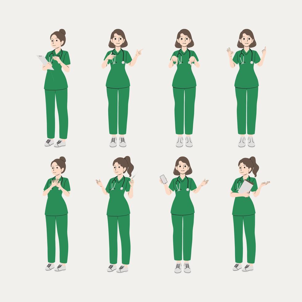 Nurses Performing Various Tasks vector