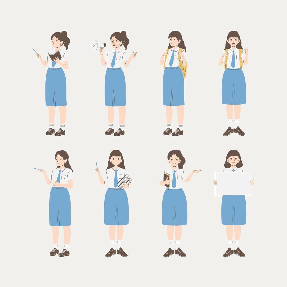 Schoolgirl in Various Actions vector
