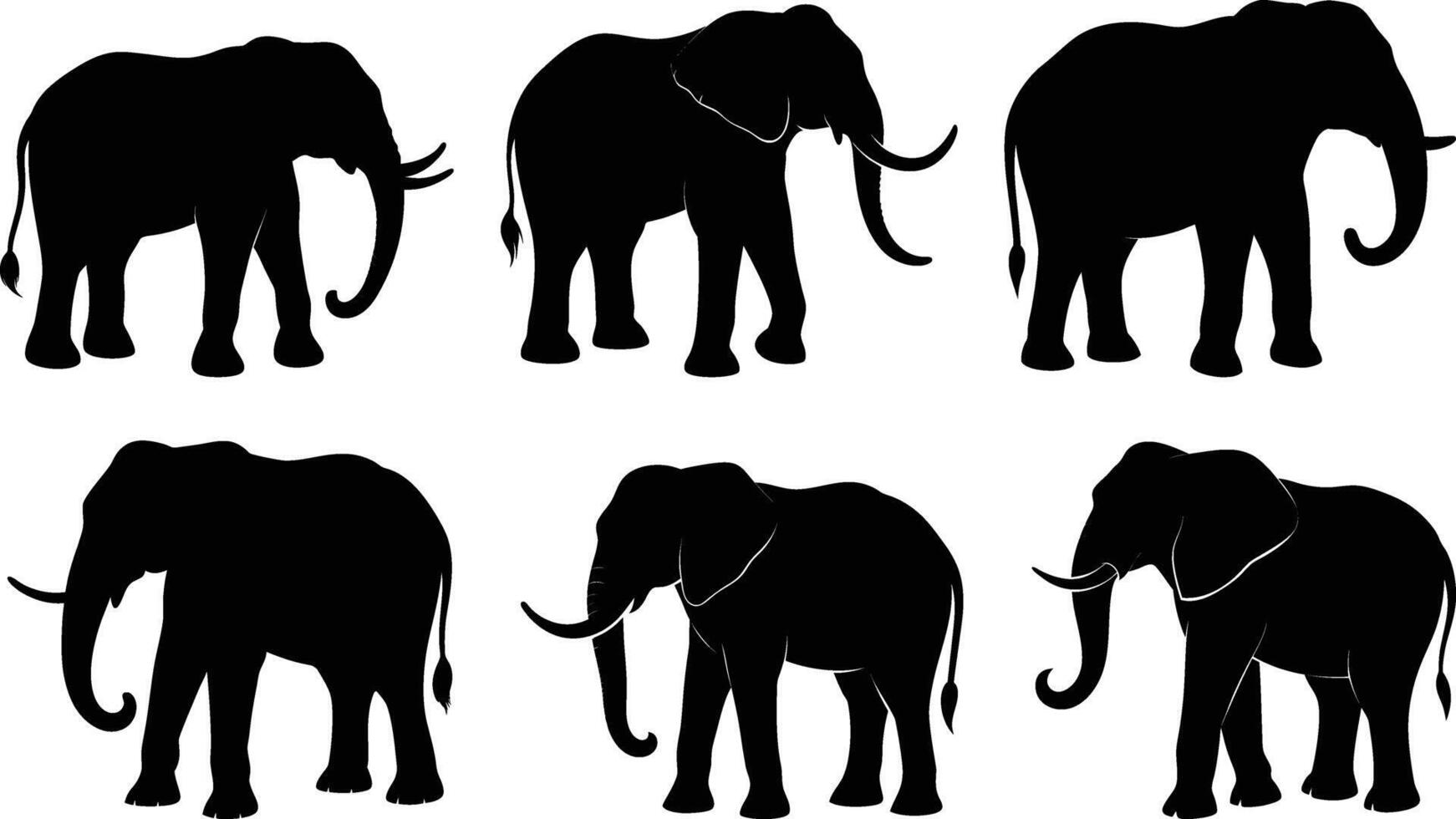 Elephant silhouette set isolated on white background, Set of elephant silhouettes in different poses of Africans elephant vector