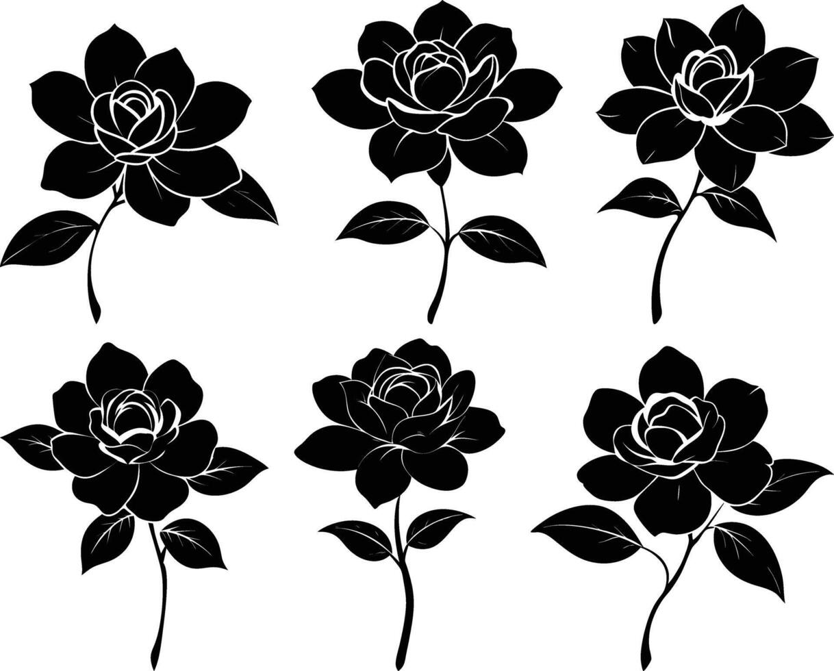 Gardenia Petal Silhouette Collection, Silhouetted Gardenia Blossom Collection vector