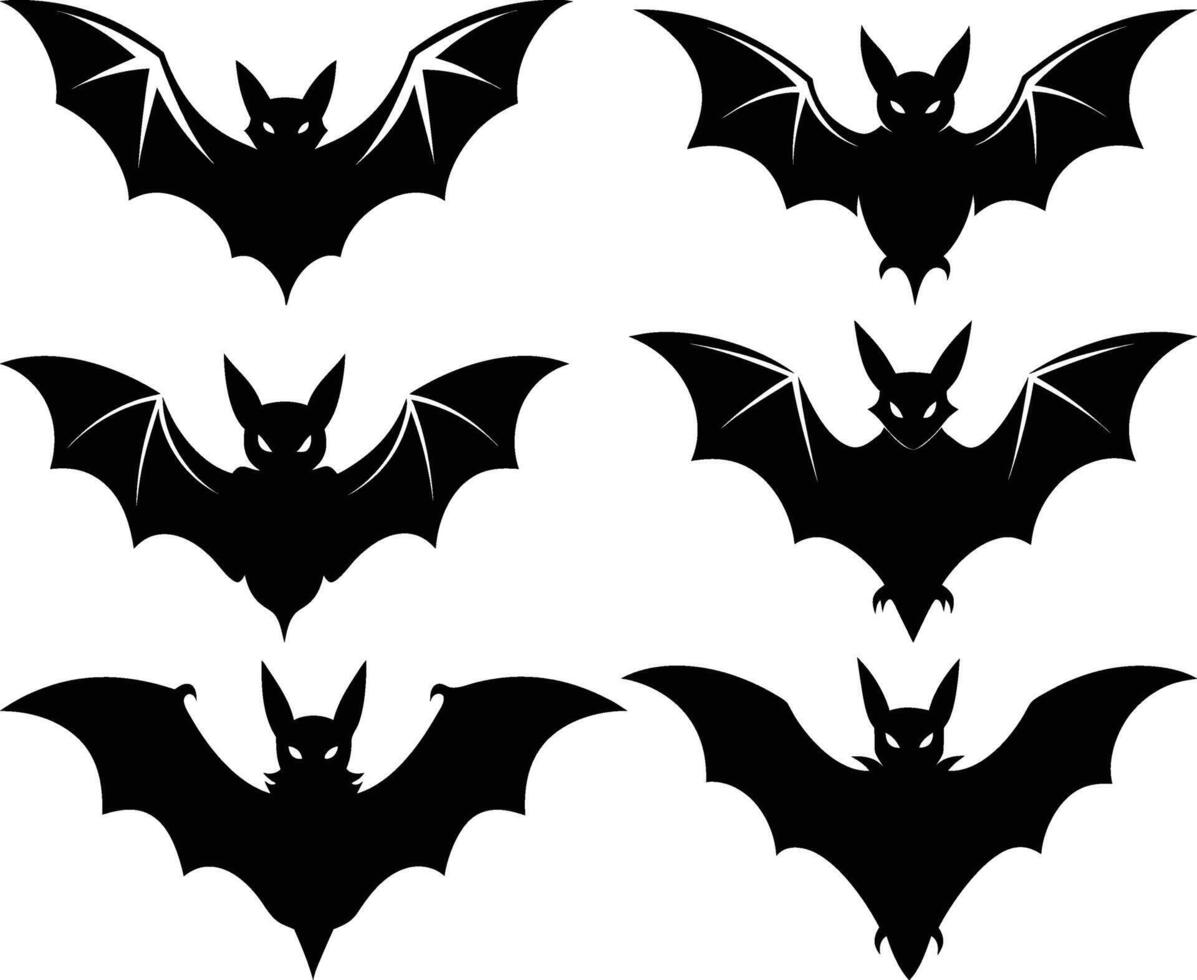 Halloween bat silhouette collection isolated on white background, Bats icons set vector