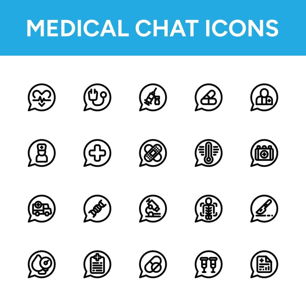 Medical Chat Icons Set. High-Quality Icons for Telehealth, Digital Health Communication, and Online Medical Consultations. Perfect for Healthcare Apps, Websites, and Telemedicine Platforms vector
