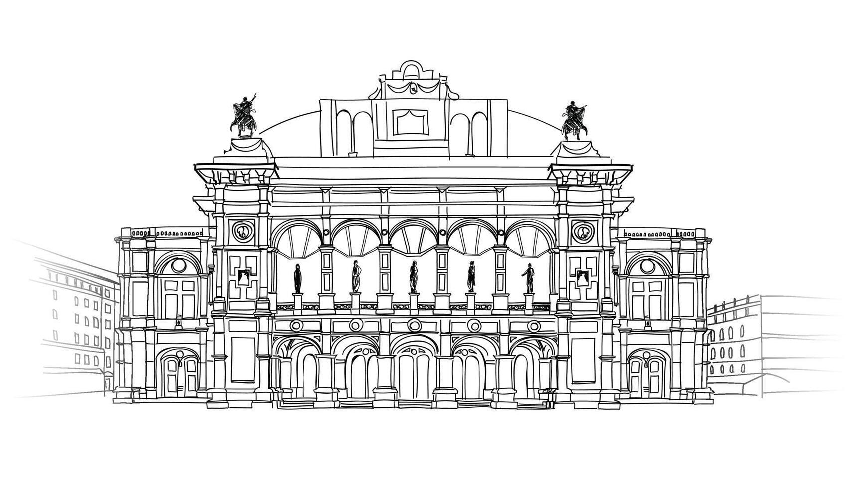 Austria visit card. Vienna city view with rathaus and carriage. Wien street. vector