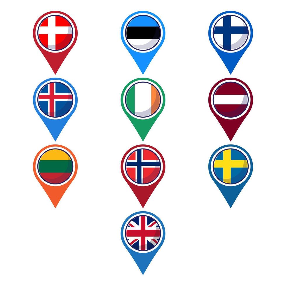 Northern European countries flags suitable for map decoration, travel symbols, landmark symbols and many more vector