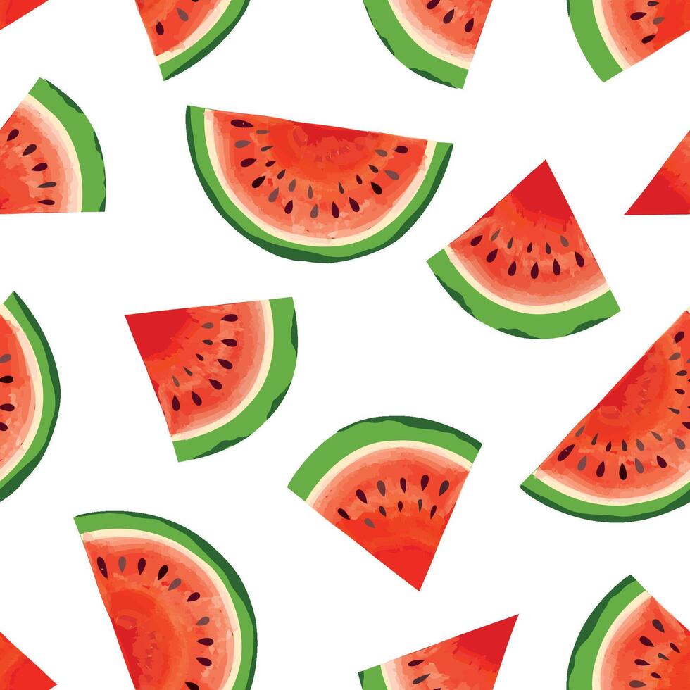 Watermelon pattern. Fruit juicy slice pieces seamless texture. Summer bright design vector