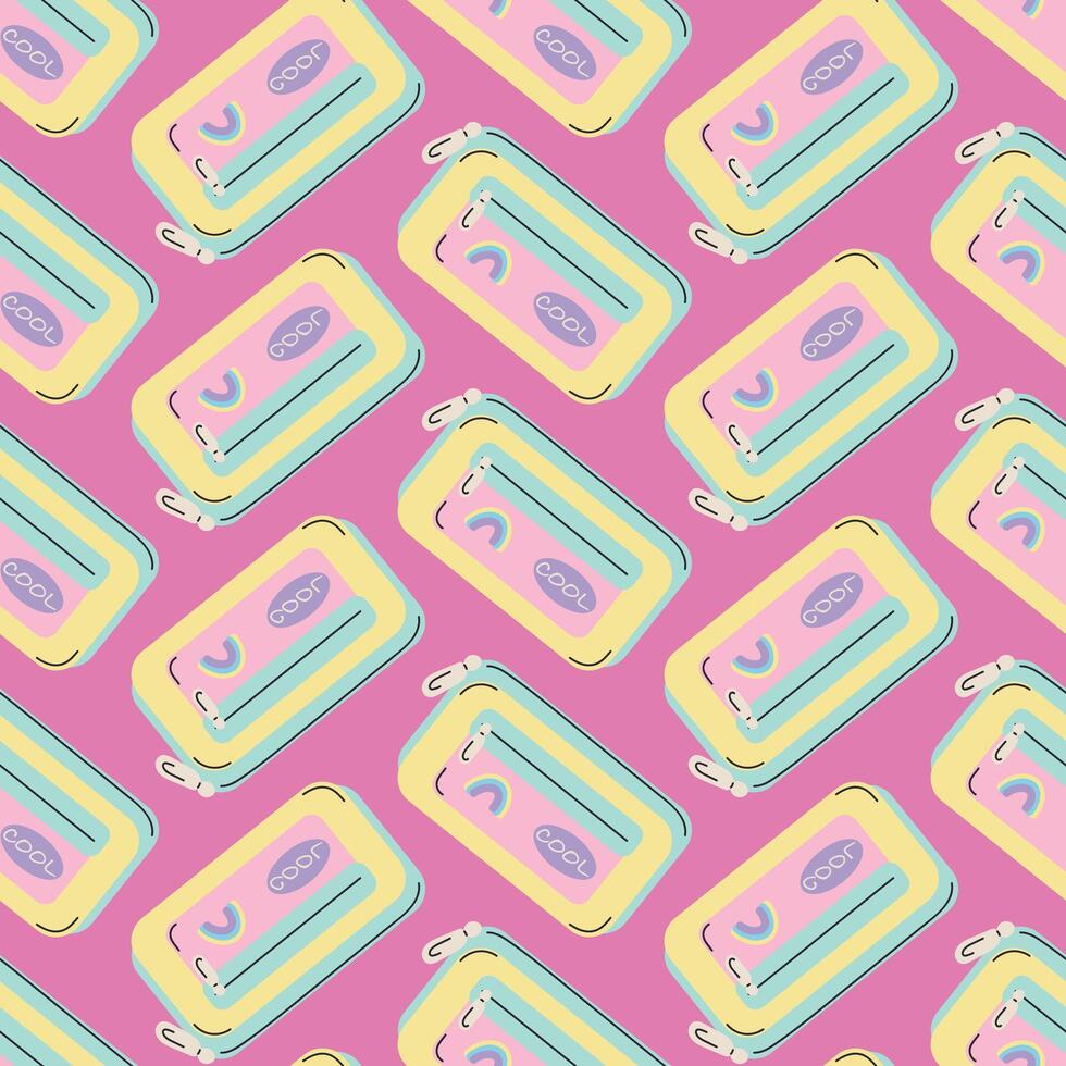 pencil case seamless pattern, back to school element, school stationery design vector