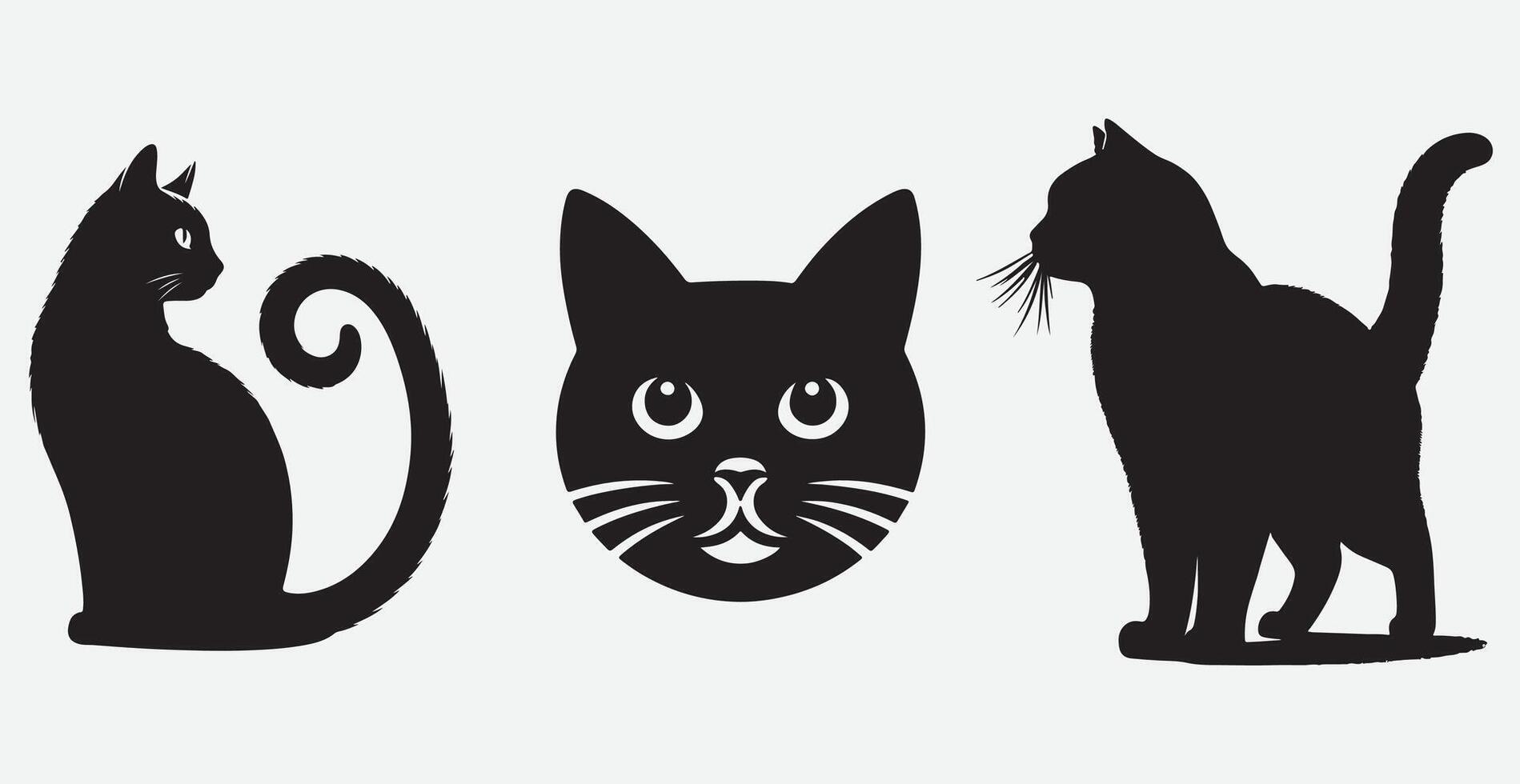 Cat silhouette isolated elegant new best cute sit design illustration animal pet collection full body head black and white download vector