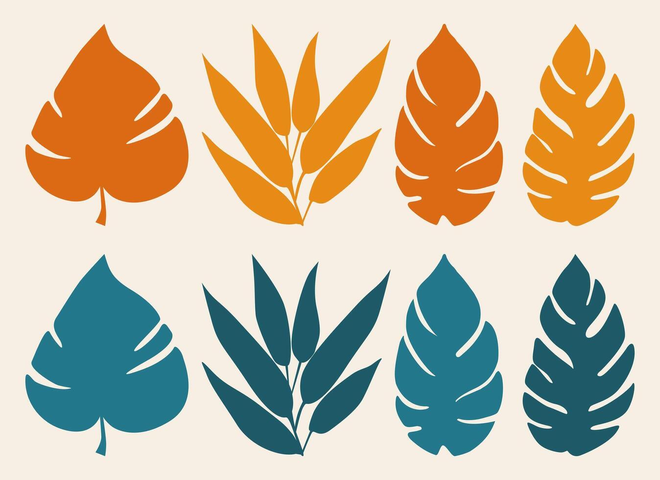 Set of Tropical Leaf Illustrations in Bright Modern Minimalist Style vector