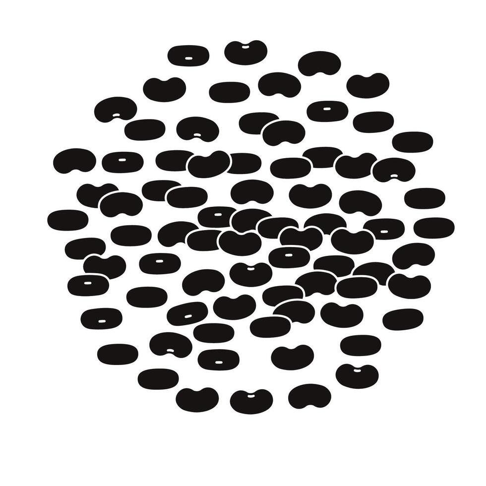 Big heap of black beans. Flat illustration isolated on white background. Group of black beans. Round shape. vector