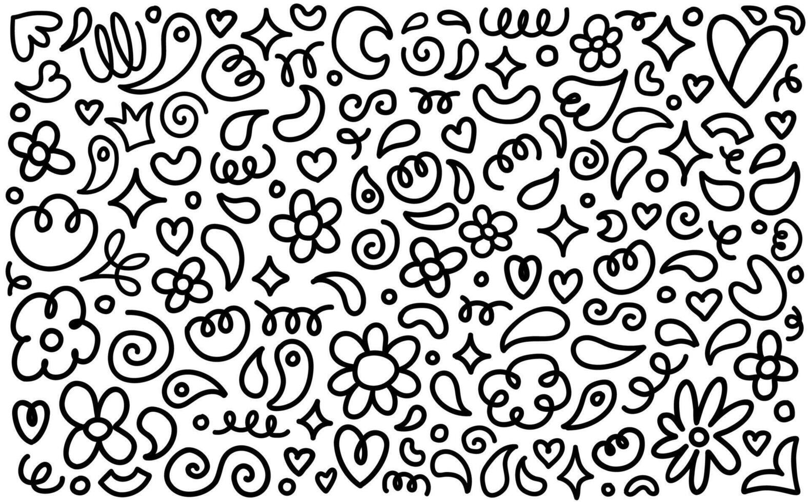 Flowers and paisley doodles abstract background. Hand drawn black thin line illustration. Cute doodle black and white irregular background. vector