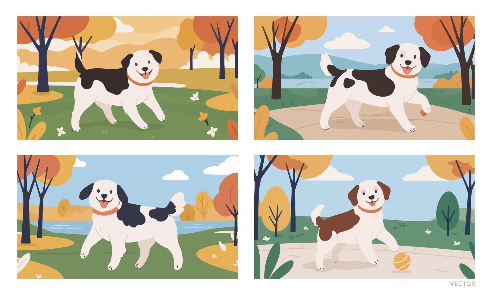 Set of Pets - Cheerful Dog Playing in Sunny Park vector