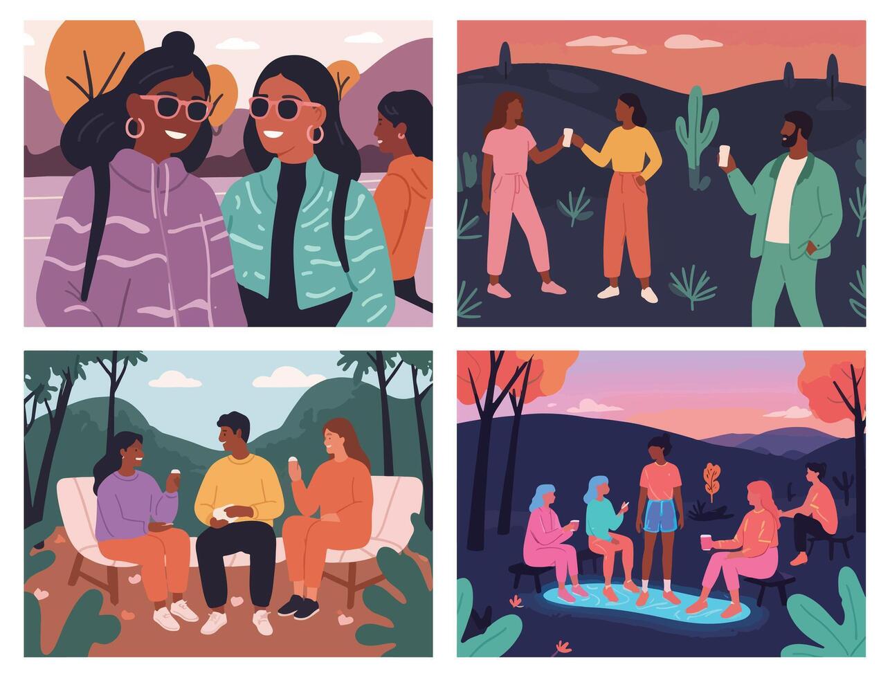 illustration of a set of banners. People spending weekend outdoors. Flat design Collection. illustration. vector