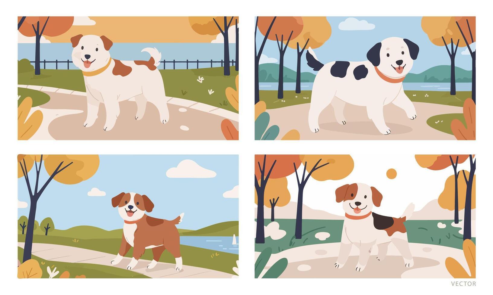Set of Pets - Cheerful Dog Playing in Sunny Park vector