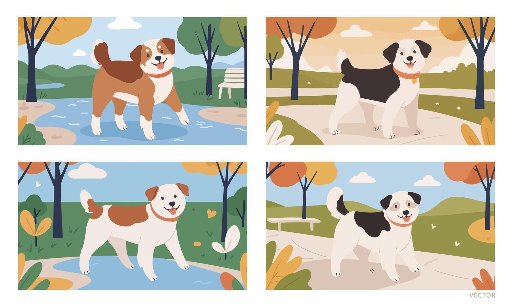 Set of Pets - Cheerful Dog Playing in Sunny Park vector