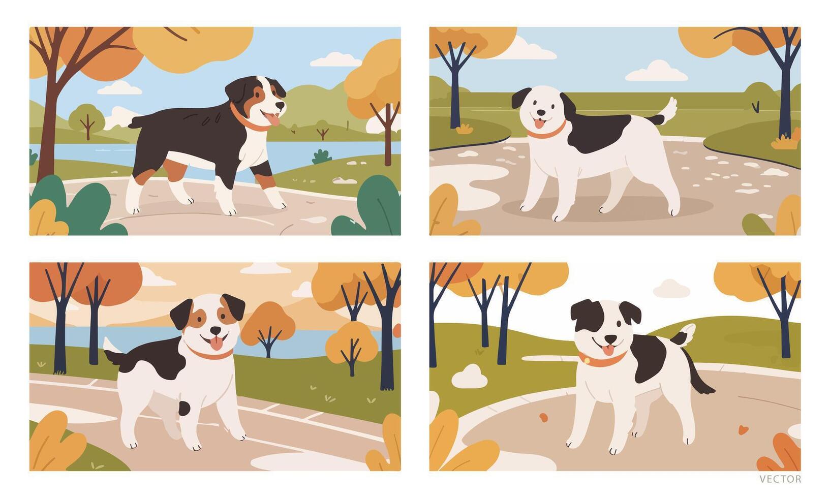 Set of Pets - Cheerful Dog Playing in Sunny Park vector