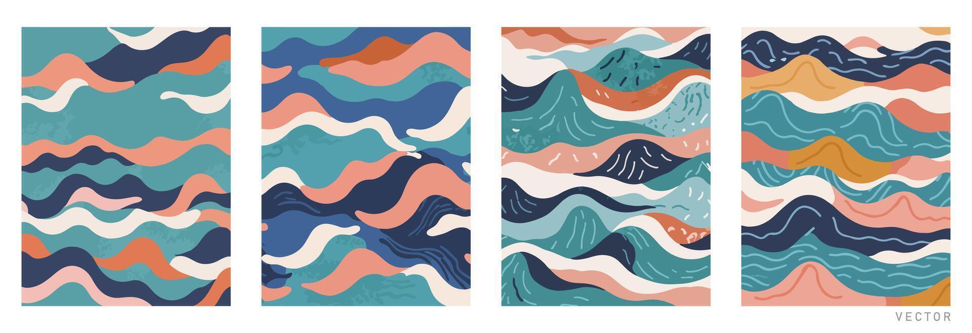 Set of Hand-Drawn Abstract Waves vector