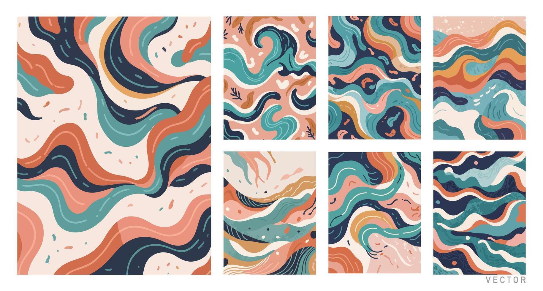 Set of Hand-Drawn Abstract Waves vector