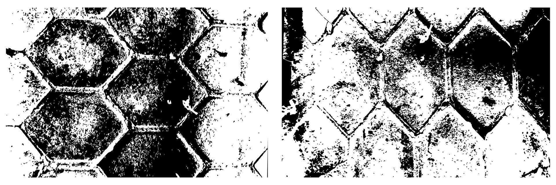 Grunge Dirty Black Silhouette of Hexagonal Paving Pattern vector