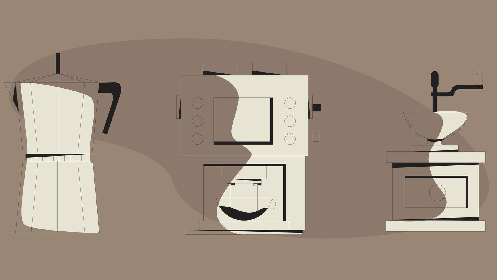 Coffee machines types and drinks illustration elements vector