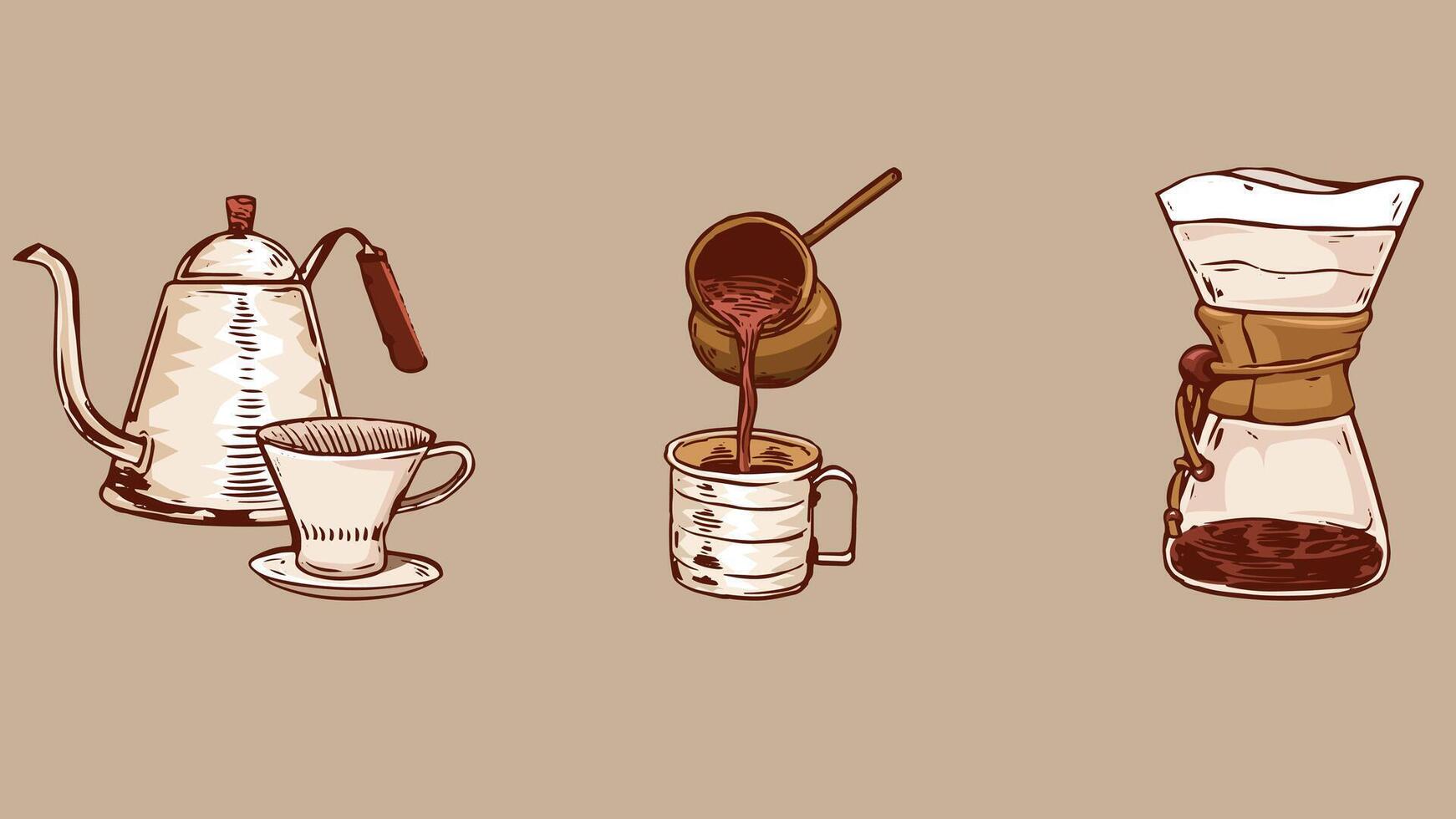 Coffee machines types and drinks illustration elements vector