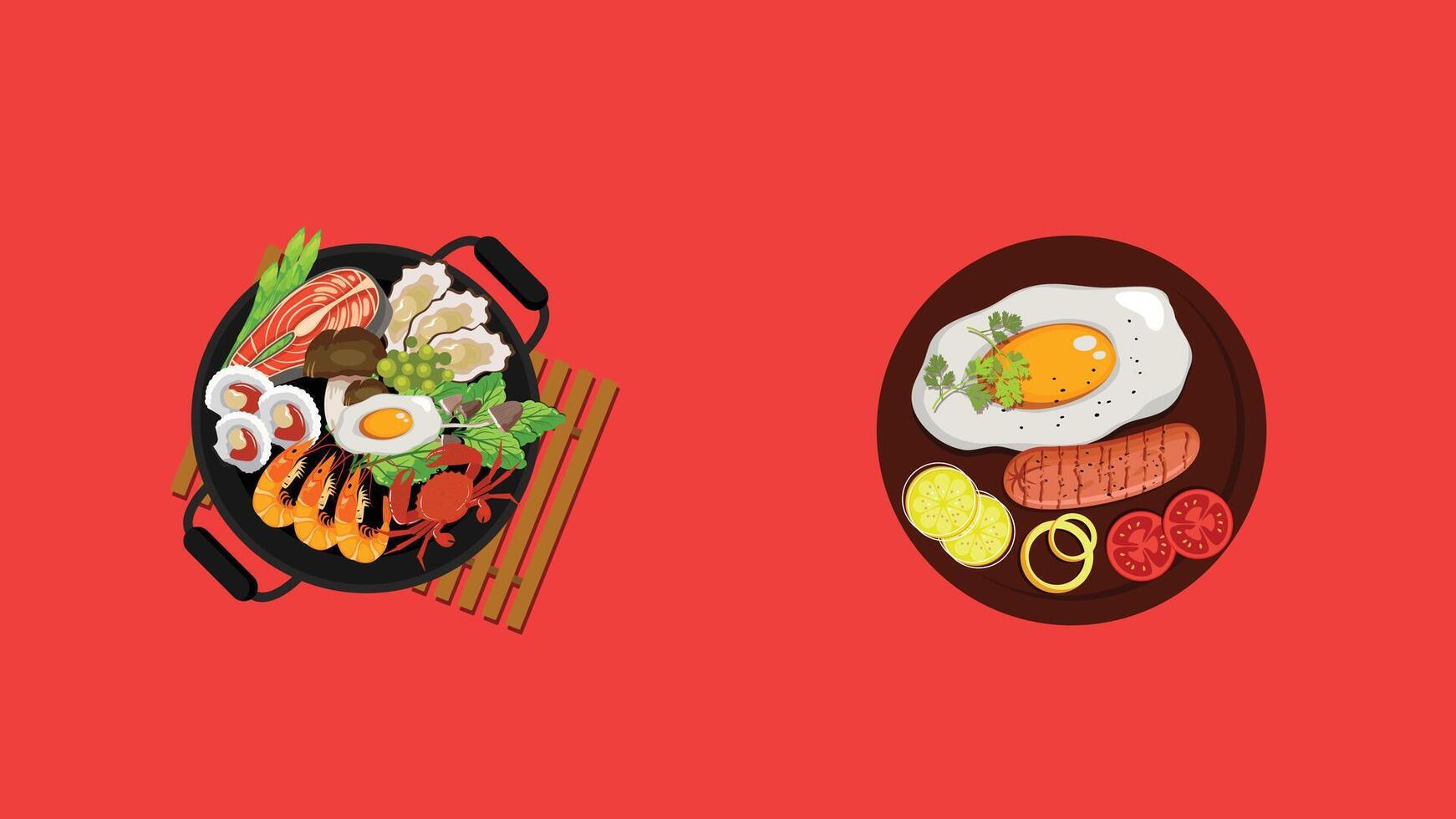 Asian food recipes dishes isolated illustration vector
