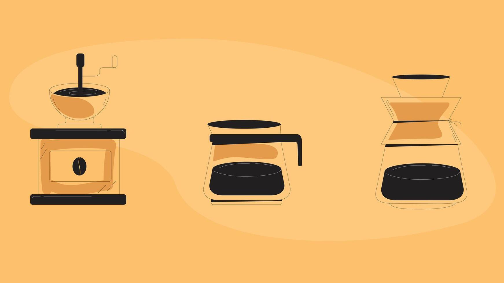 Coffee machines types and drinks illustration elements vector