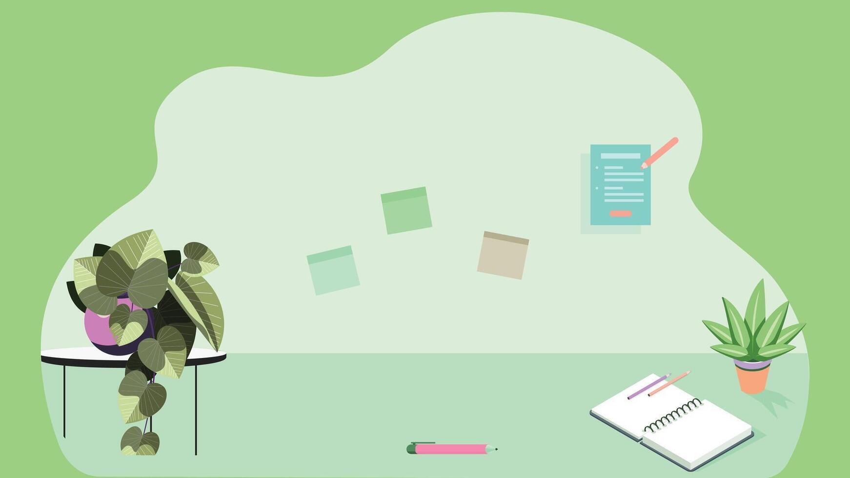 oficina resumen antecedentes ilustración con plantas y notas en un pared vector