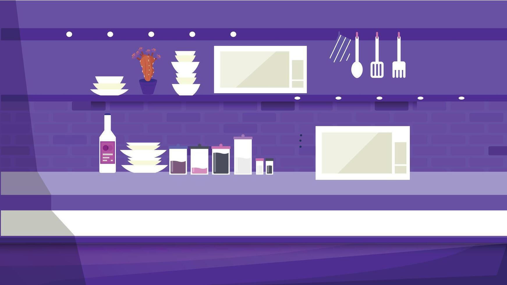 Kitchen interior room with kitchen appliances illustration vector