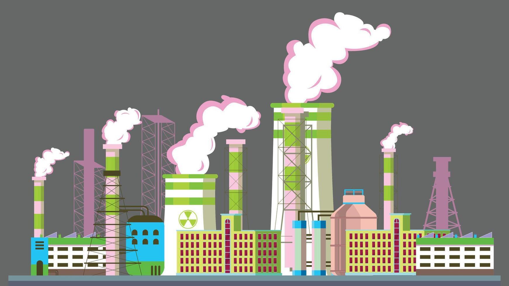 industrial factory with environment pollution smokes illustration vector