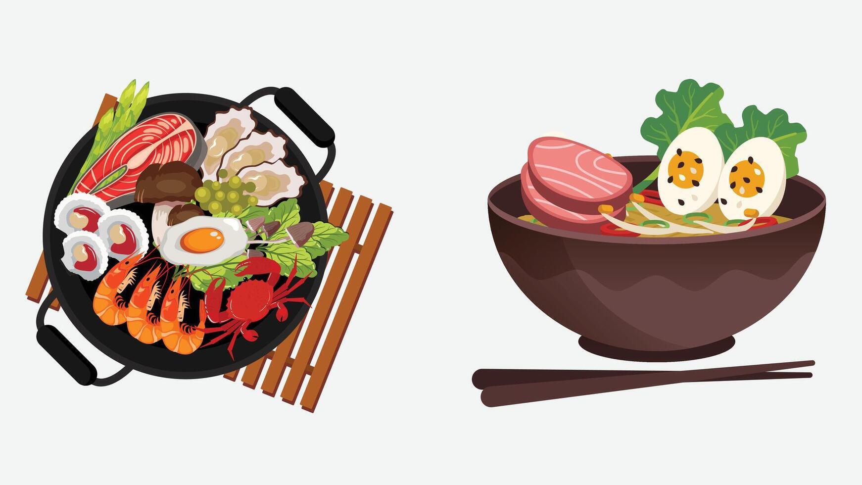 Asian food recipes dishes isolated illustration vector