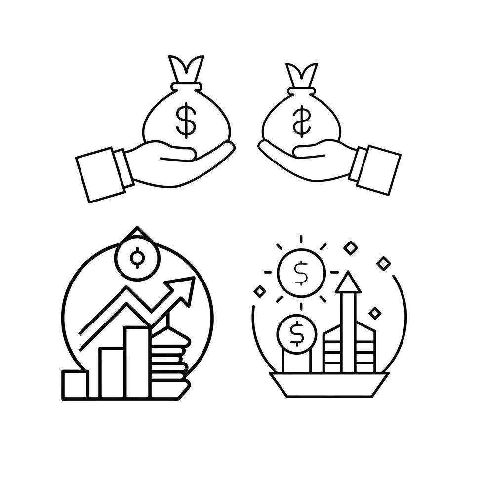 Set of line icon related to income, salary, money, business. Outline icon collection. Editable stroke. vector