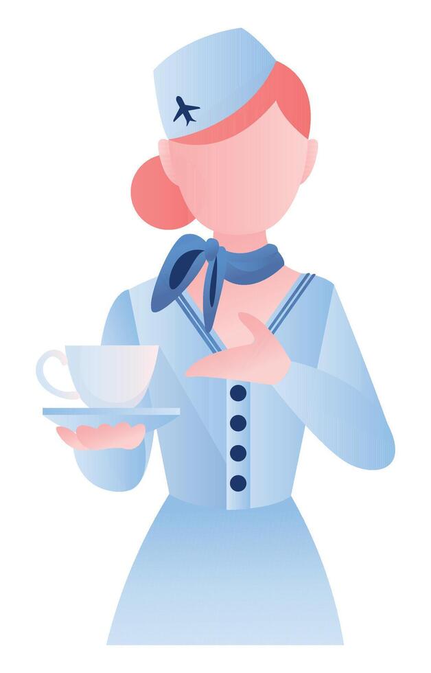 Flight attendant serving a tea on the aircraft. vector