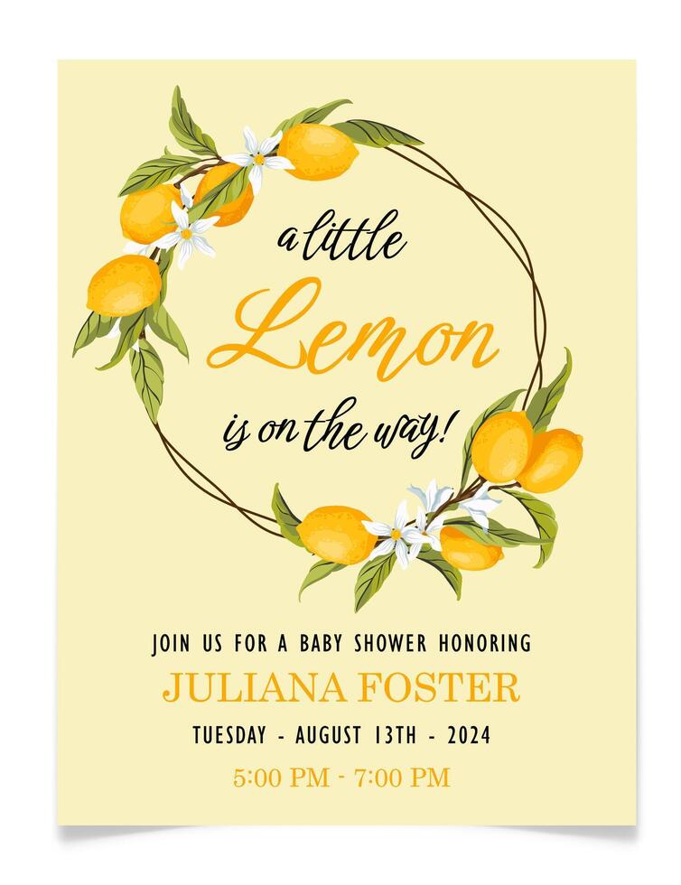 Lemon Amalfi coast Baby Shower Invitation Template vector
