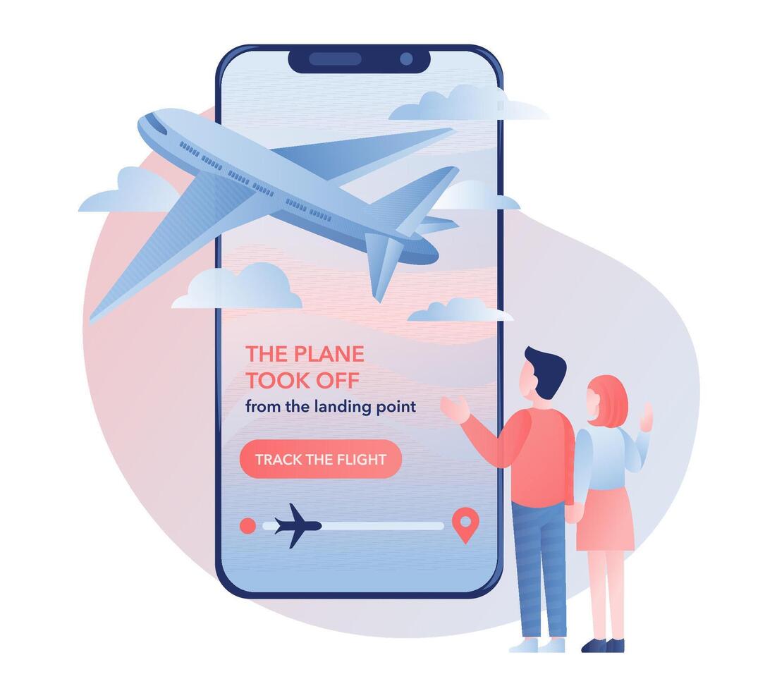 Mobile app shows real-time flight tracking, vector