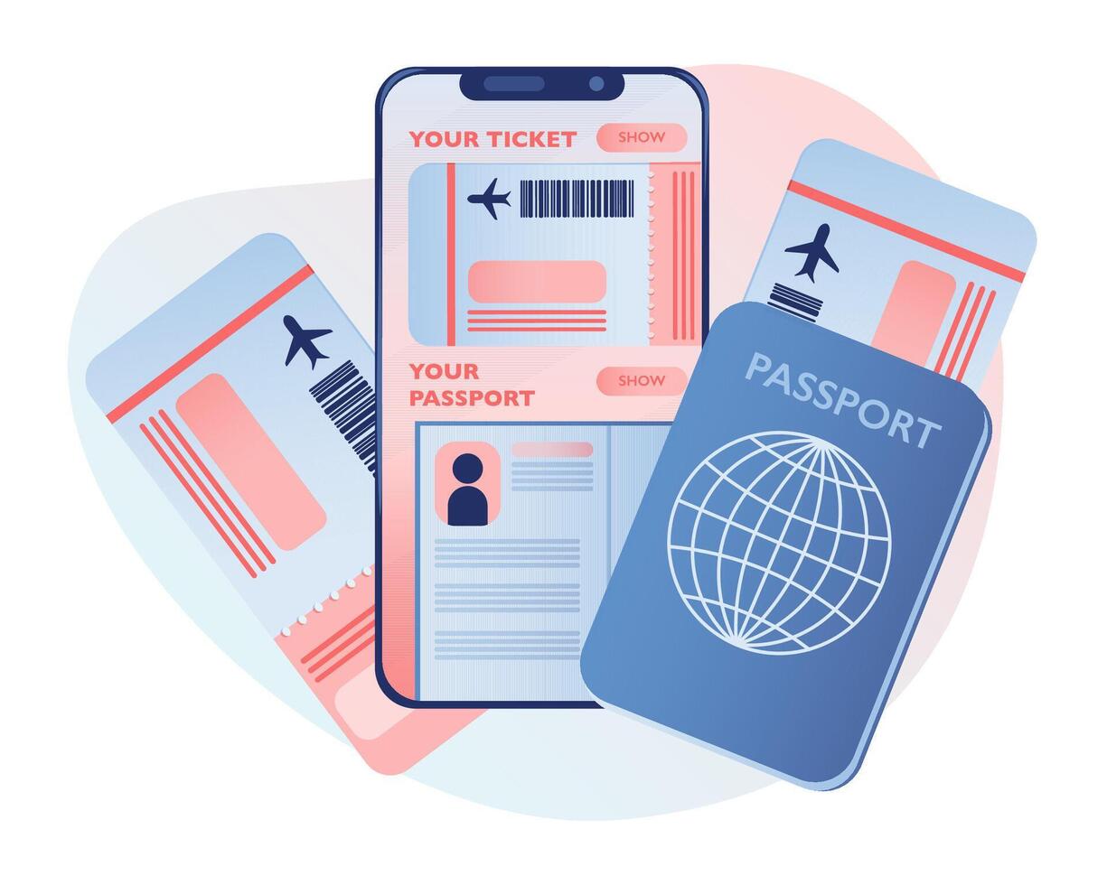 Flight tickets, Passport, and mobile e-Ticket. vector