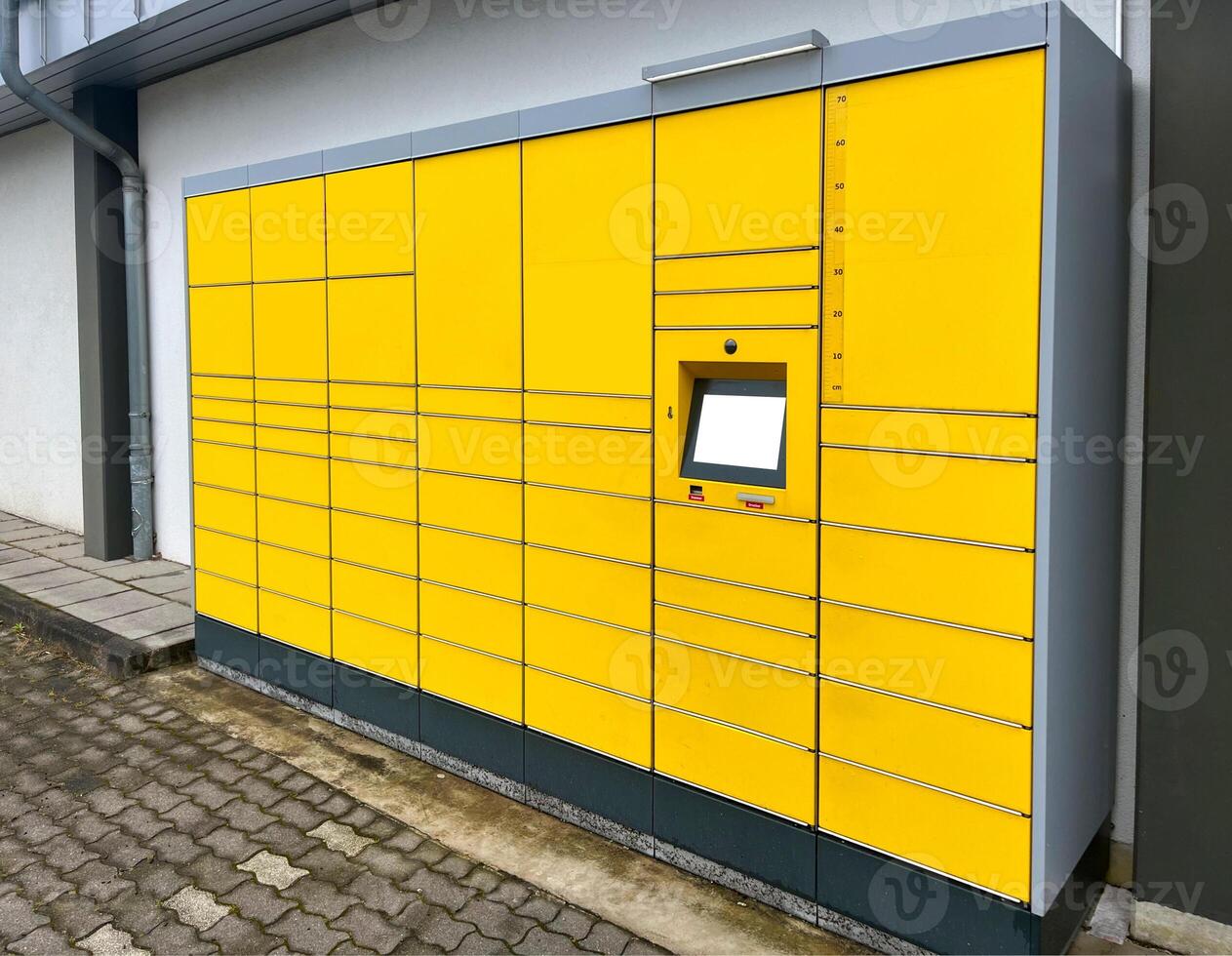 Automated self-service postal terminal. Automated postal terminal for storing parcels. With Mockup photo