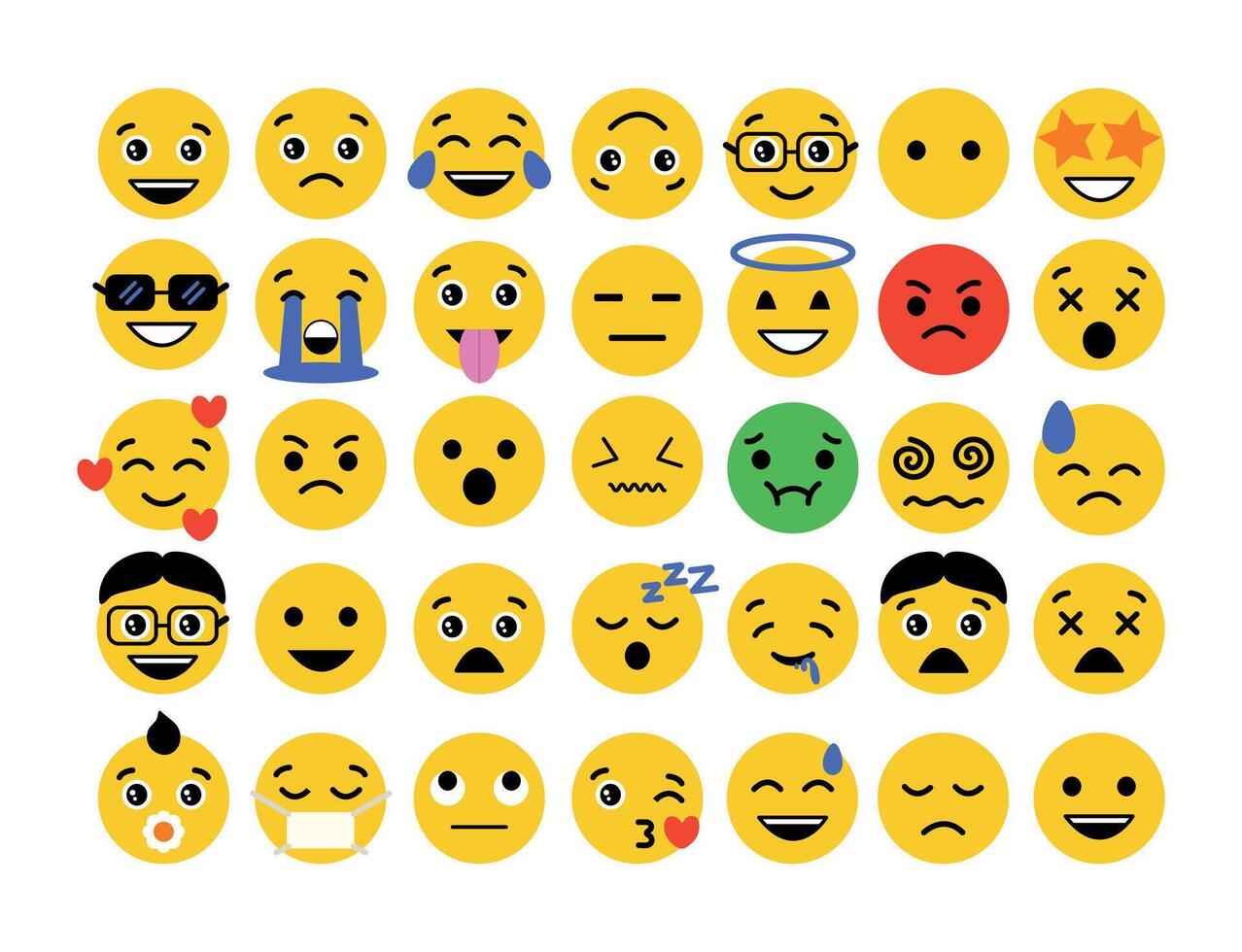 Abstract funny flat style emoji emoticon icon set vector