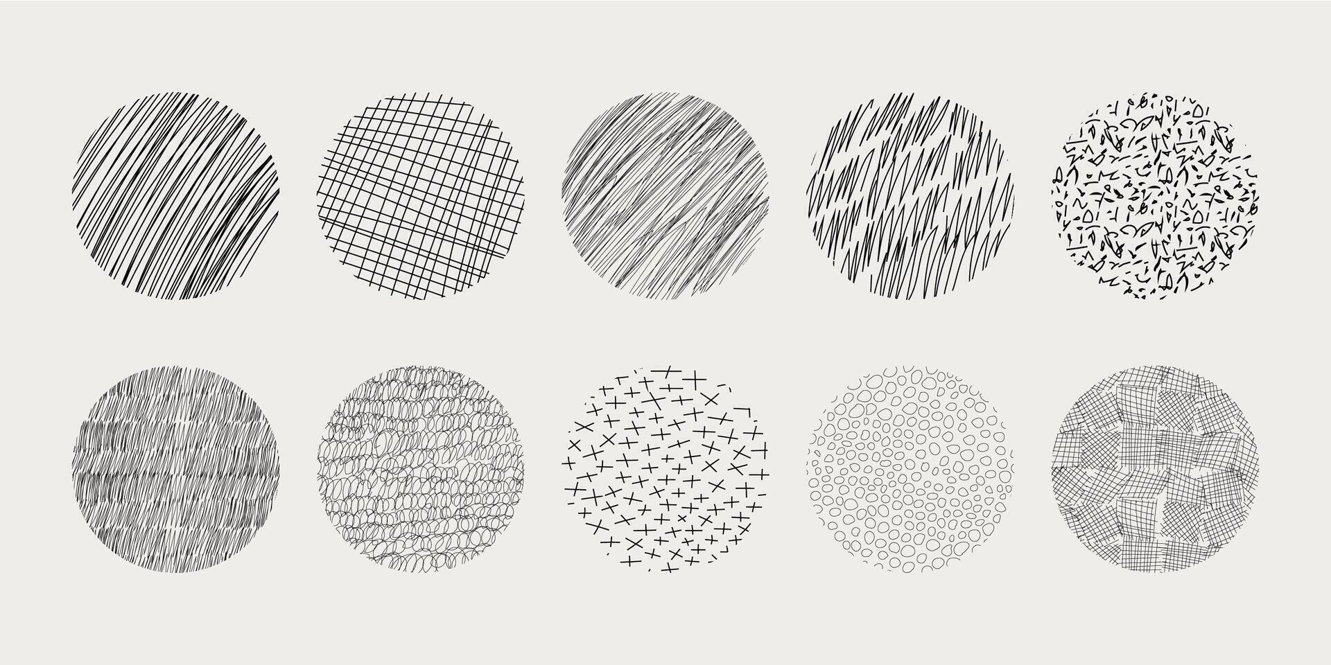 Textures set, collection hand drawn abstract monochrome brush marks. Doodle shapes spots, drops, curves and lines. Contemporary modern trendy vector