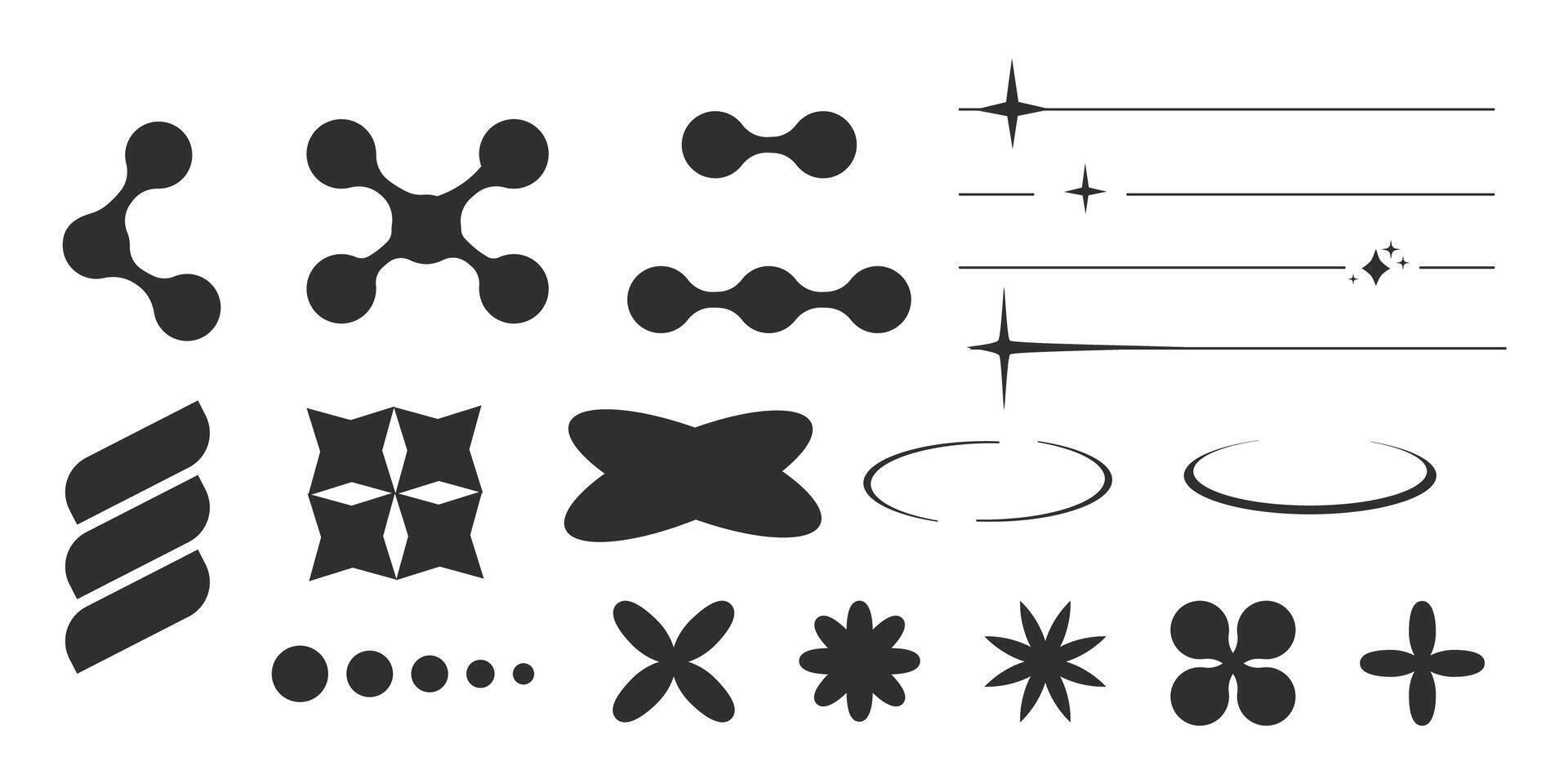 Set of y2k minimal geometric shapes thin line rings, abstract aesthetic element illustrated for banners, social media, poster design, sticker. Trendy design with frame, sparkles, star, lines vector