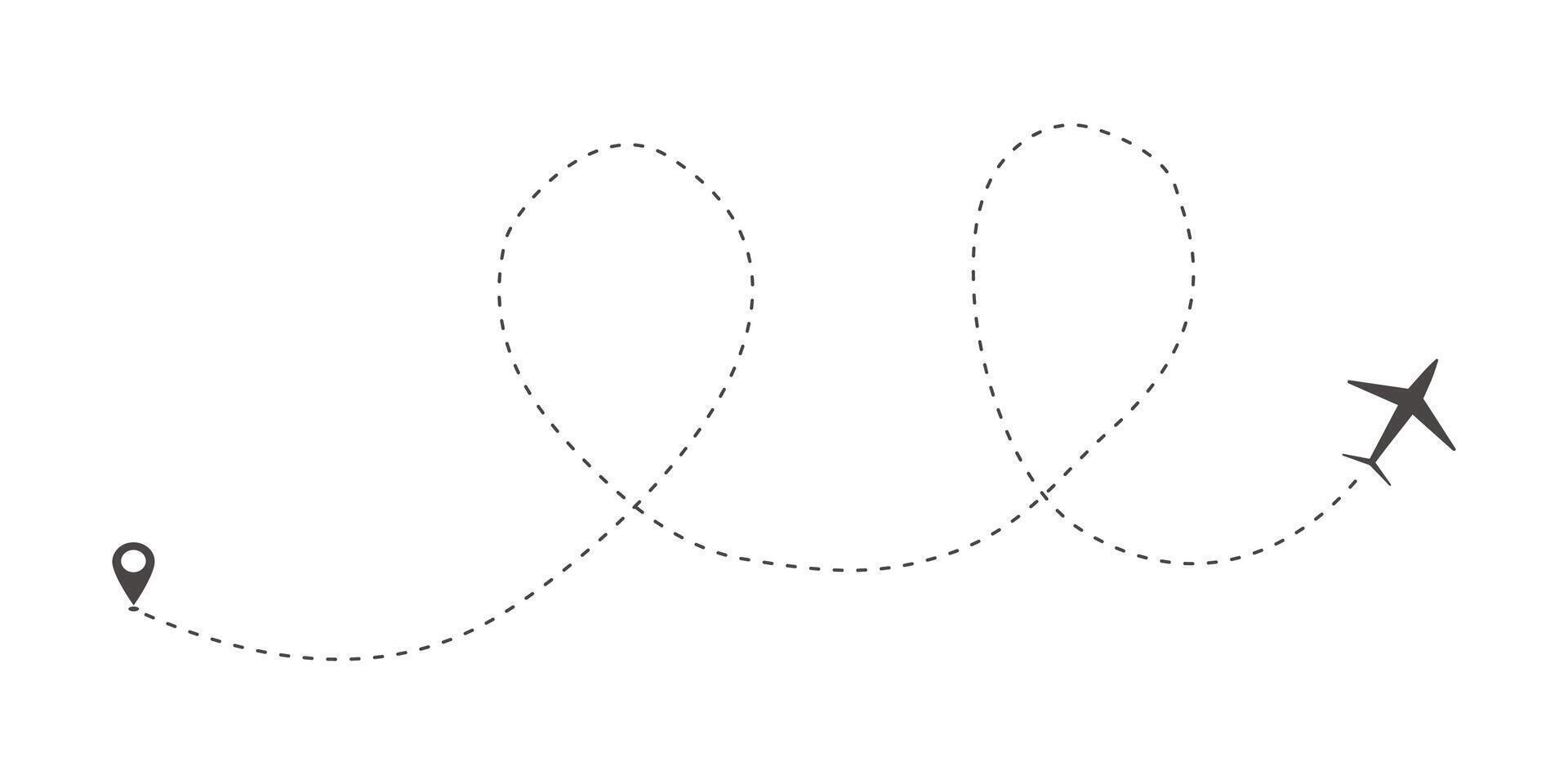 Itinerary dashed trace heart shape, line airplane flight, dotted path, romantic aircraft tracking simple minimal trip isolated on white background. Plan with start point. Tatoo vector