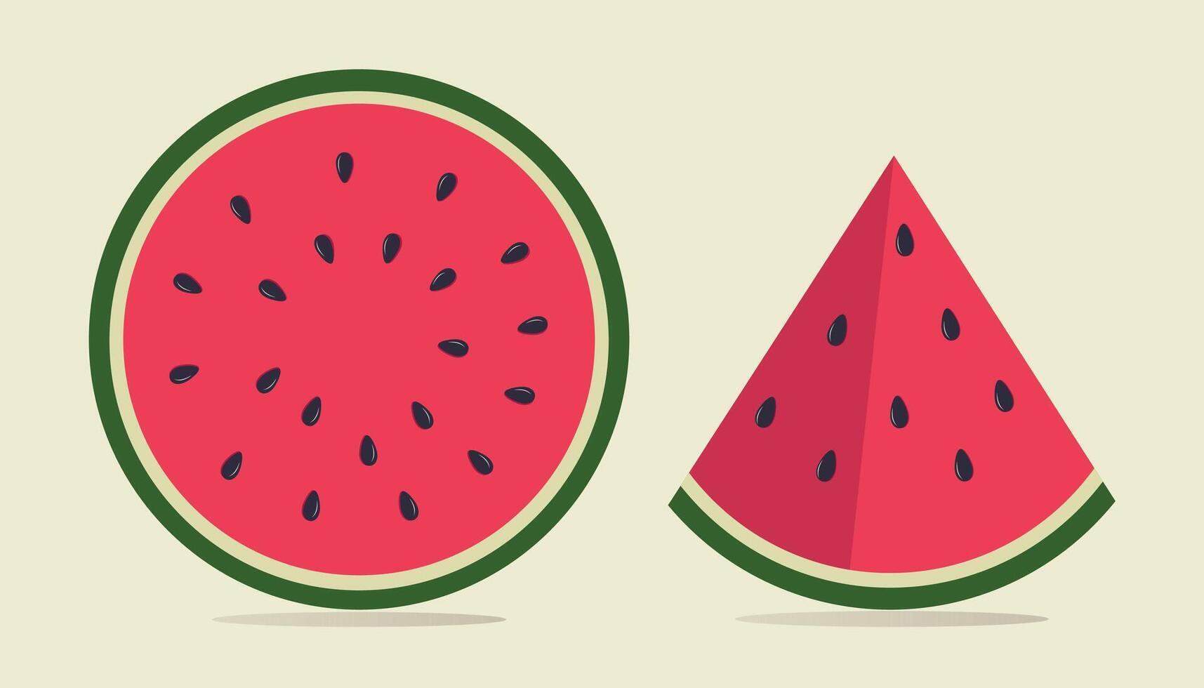 Set of fresh whole half cut slice and piece of watermelon isolated on white background. National Watermelon Day, Vegan food icons, Healthy food concept. vector